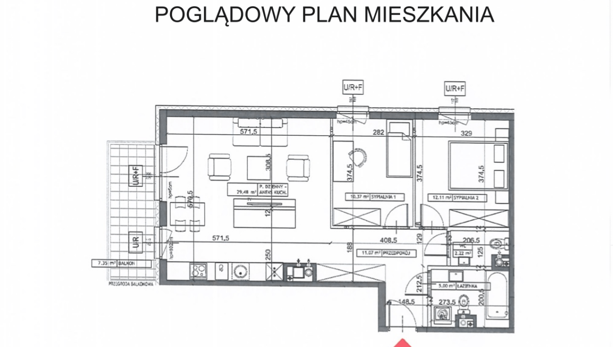 Rzut mieszkania Kościelna 04.07.2024