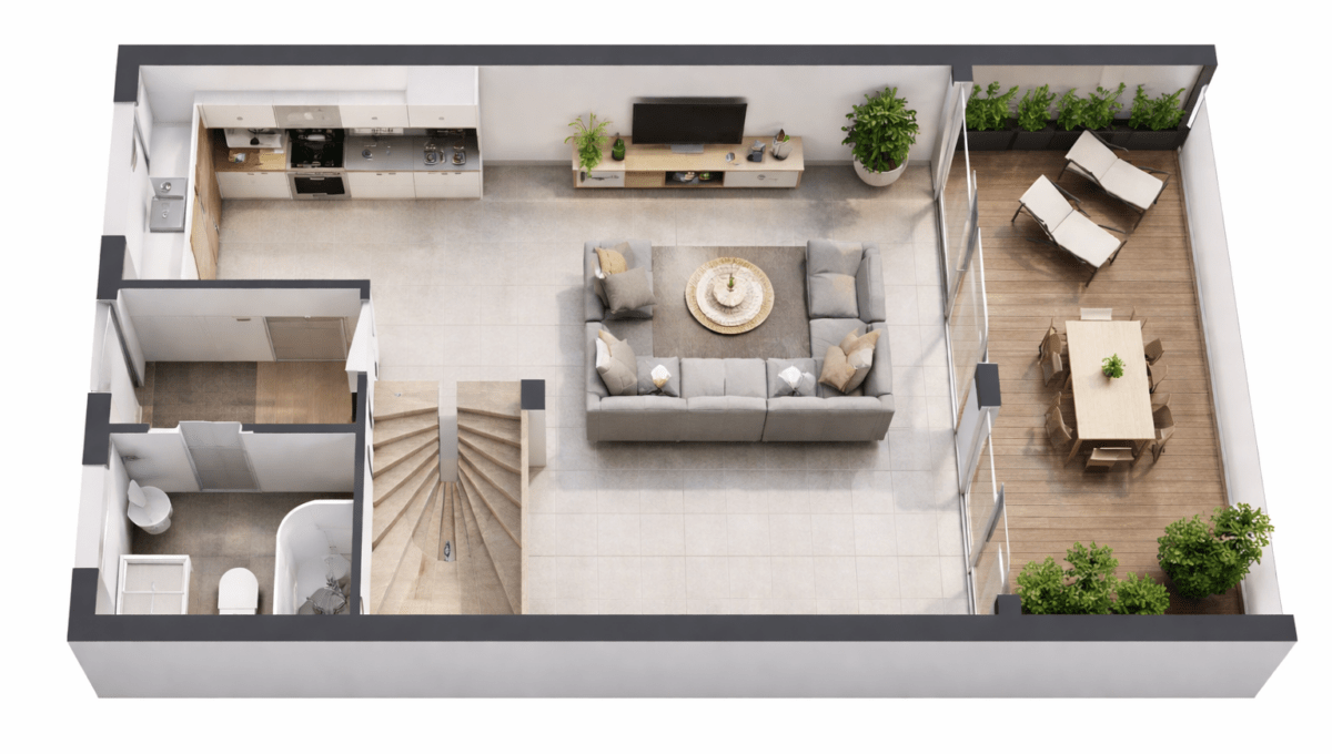 Nowoczesne mieszkanie z tarasem i ogrodem